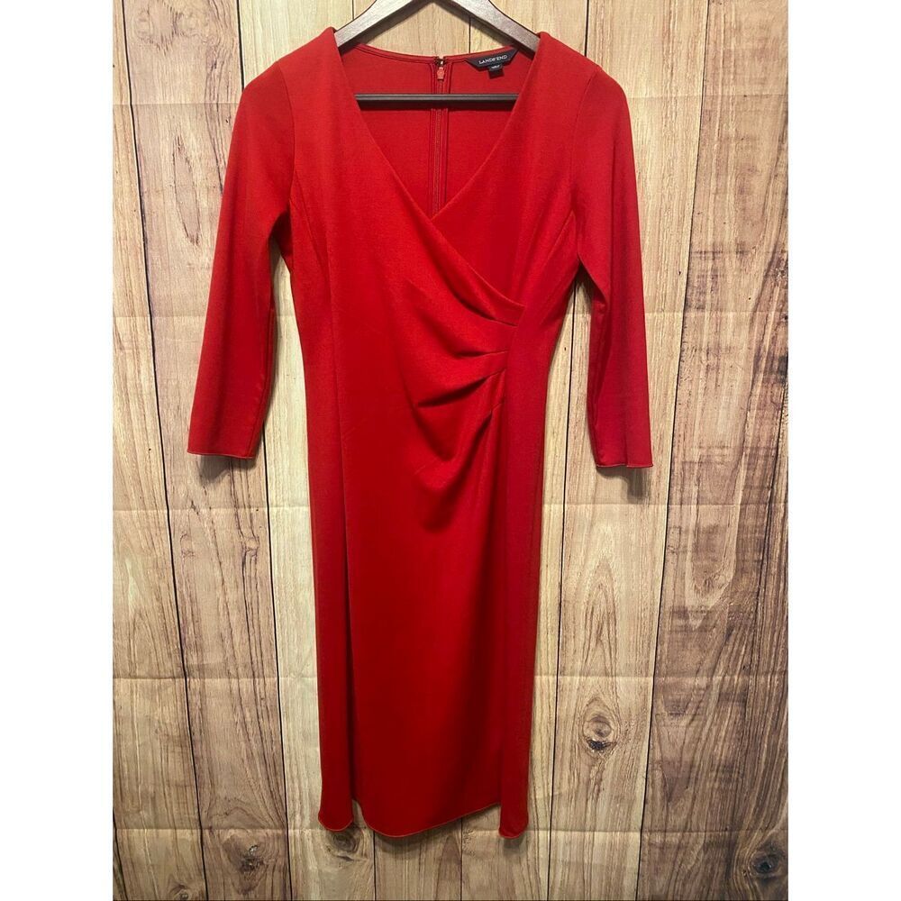Lands’ End size 2 red faux wrap dress